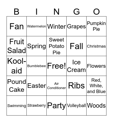 Holiday Seasons of Bingo Card