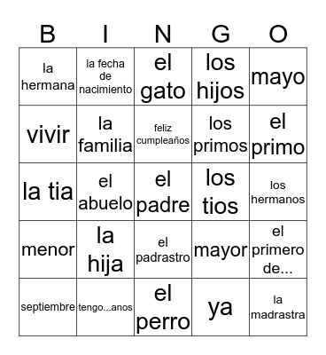 Page 183 Vocab Bingo Card