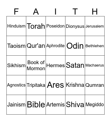 RELIGION Bingo Card