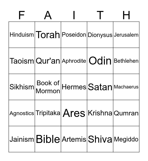 RELIGION Bingo Card