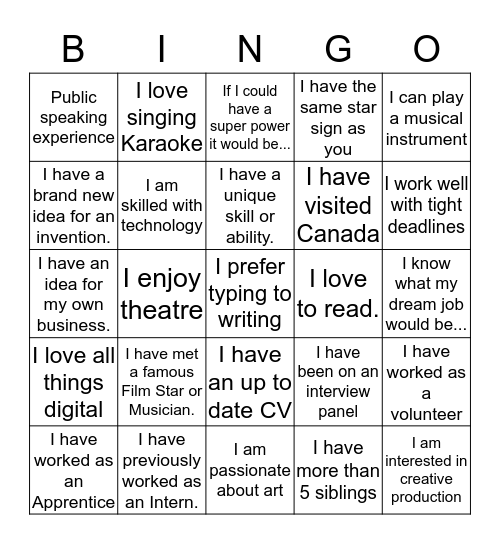 Human Bingo  Bingo Card