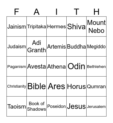 RELIGION Bingo Card
