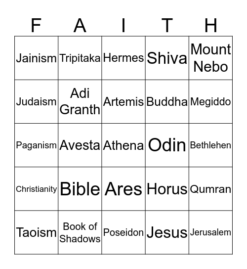 RELIGION Bingo Card
