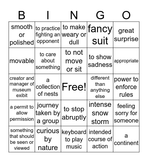 Mr. Popper's Penguins Bingo Card