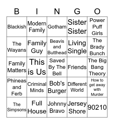 TV Shows Bingo Card