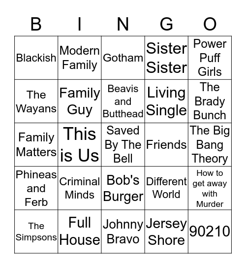 TV Shows Bingo Card