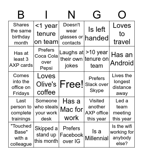 Team JWHIT Bingo Card