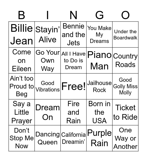 Oldies Bingo Card