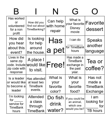 ~UOC TimeBank Tea Party~ Bingo Card