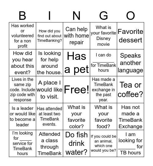 ~UOC TimeBank Tea Party~ Bingo Card