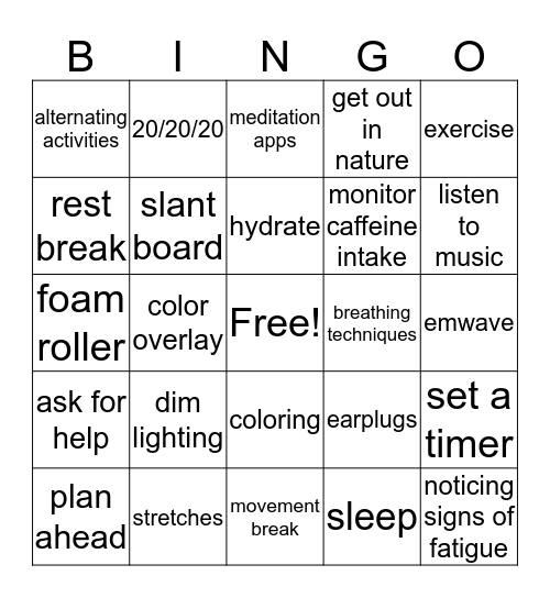 Pacing Bingo Card