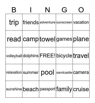 Summer Fun Bingo Card