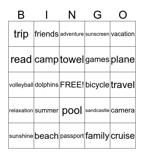 Summer Fun Bingo Card