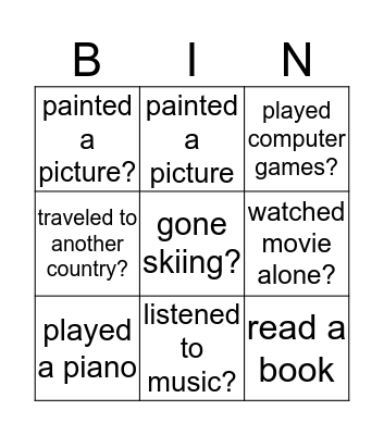 Have you ever Bingo Card