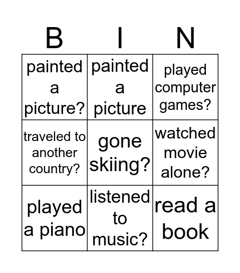 Have you ever Bingo Card