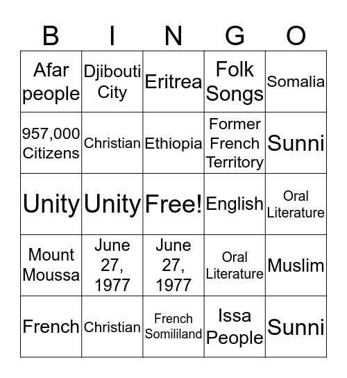 Djibouti Bingo! Bingo Card