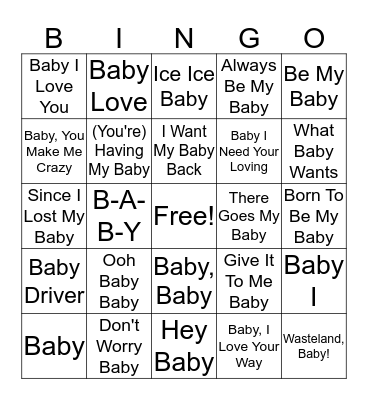 Songs That Have Baby In The Title Bingo Card