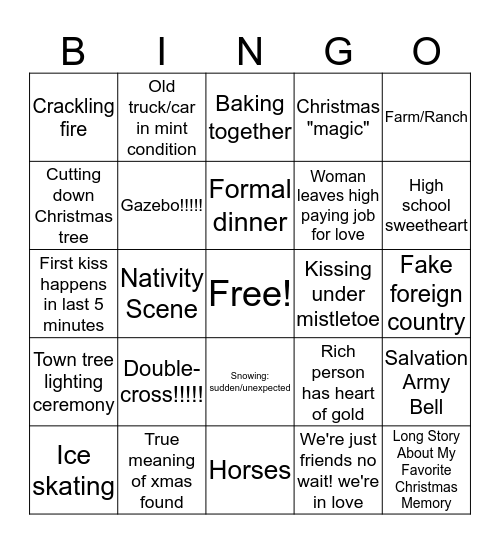 Bad Holiday Movie Bingo Card