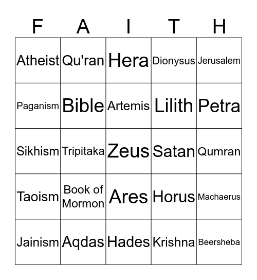 RELIGION Bingo Card
