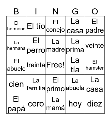 La Familia Bingo Card