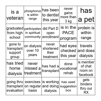 Let's Find Healthy Habits Bingo Card