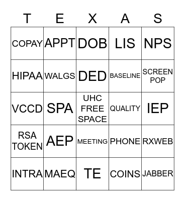 UnitedHealthcare Bingo Card
