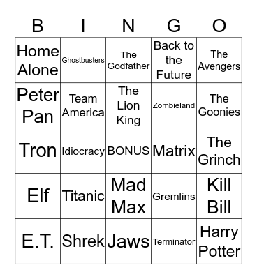 Movie Edition Bingo Card