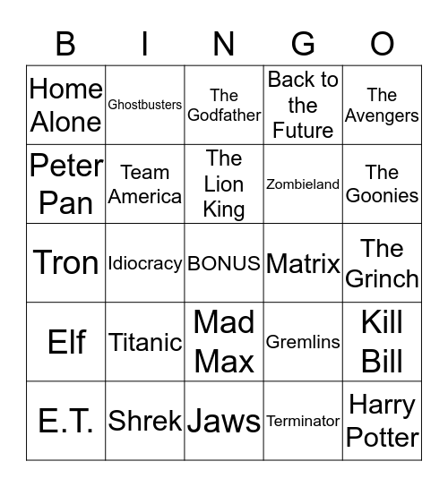 Movie Edition Bingo Card