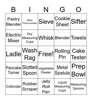 Cooking Equipment Bingo Card