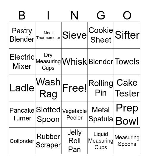 Cooking Equipment Bingo Card