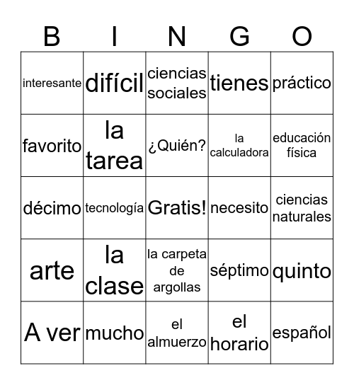 Chapter 2A Bingo Card