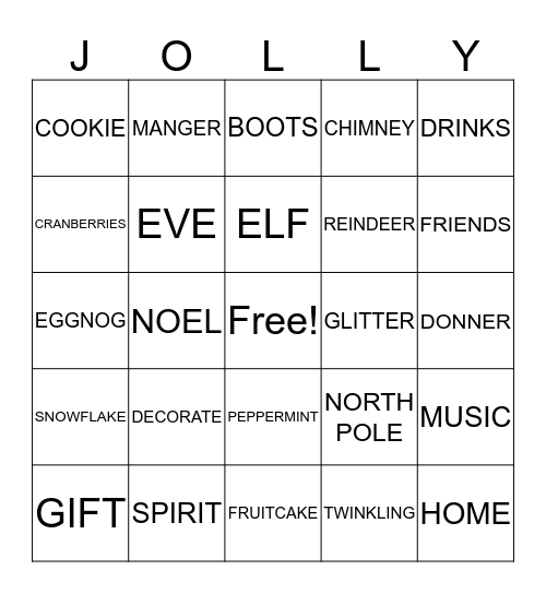HOLLY Bingo Card