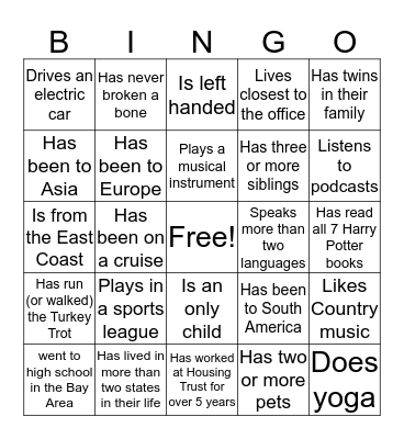 Find Someone Who. . . Bingo Card
