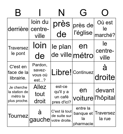 French 2 Unit 3 Vocabulary 1 (BD1CH9.1) J. Bowers Bingo Card