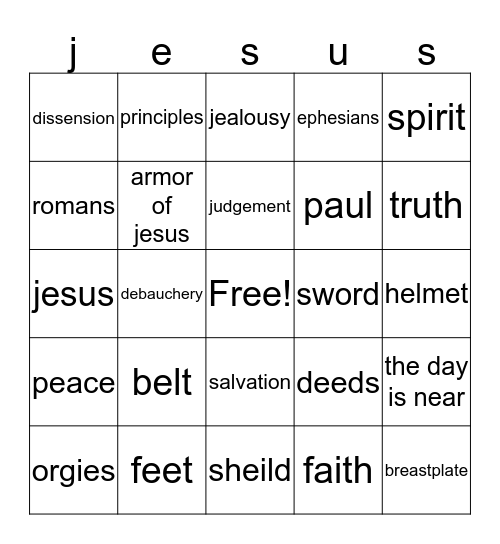 armor of god Bingo Card
