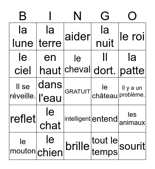 LE CHAT ET LA LUNE Bingo Card