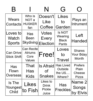 Know Your Team Mates BINGO Card