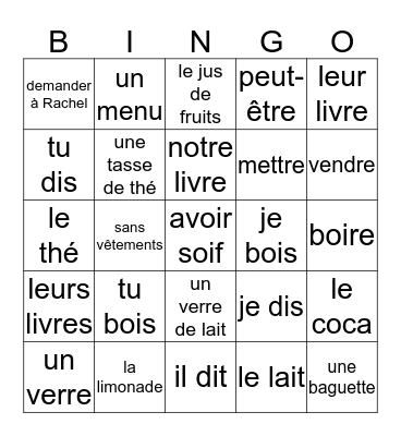 Unité 29 Bingo Card