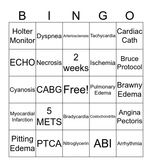 Cardio Bingo Card