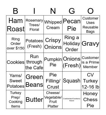 Thanksgiving Register Bingo Card