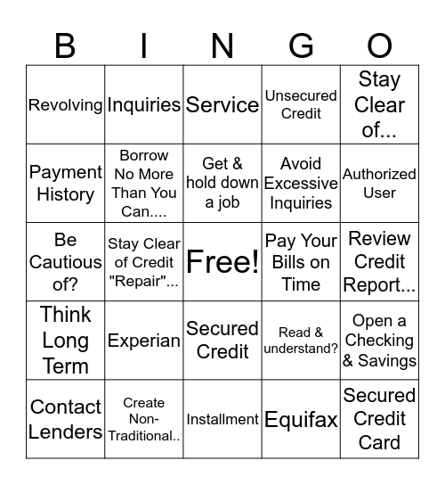 Lesson 4 Review Bingo Card