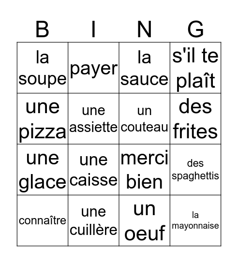 Unité 33 Bingo Card