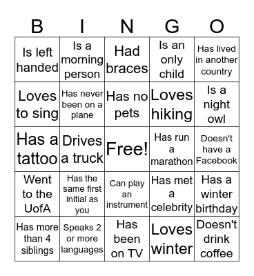 Find Someone Who... Bingo Card