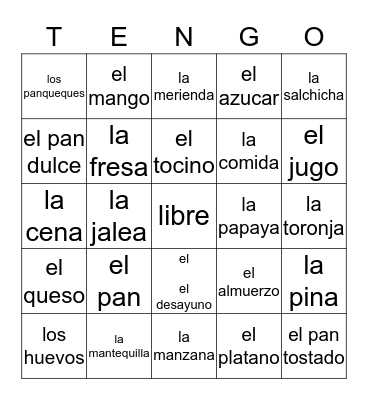 El Desayuno Bingo Card