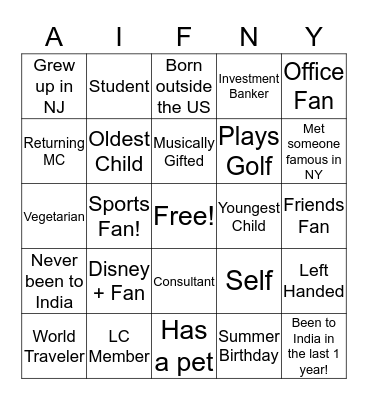 Get to know MC Bingo Card