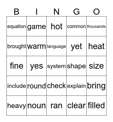 Sight Word BINGO (Nov. & Dec.) Bingo Card