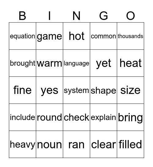 Sight Word BINGO (Nov. & Dec.) Bingo Card