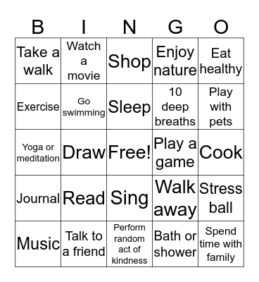 Coping Skills Bingo Card