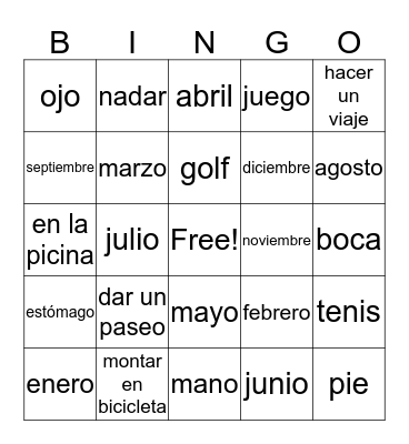NSE Vocabulario  Bingo Card