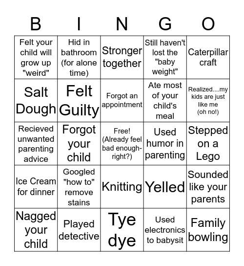 Parenting Bingo Card